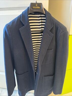 Brooks Brothers Navy Knit Blazer with Striped Lining